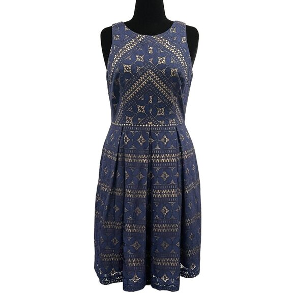 Eliza J Dresses & Skirts - 🎉Host Pick!🎉 Eliza J Blue Placed Lace Striped Fit & Flare Dress Size 12